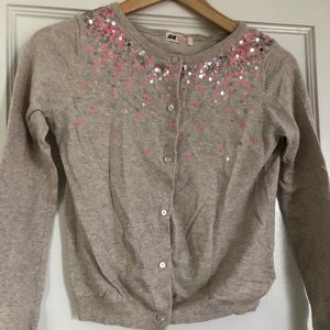 H&M silver & pink sequins on gray cotton cardigan